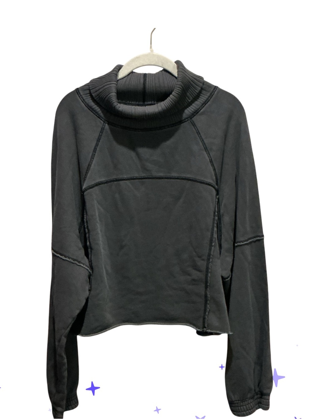 Aerie Sunday Soft Charcoal Color Turtleneck, Cropped Seam Detail